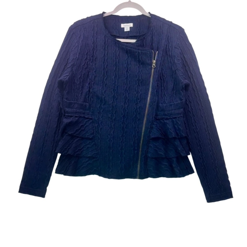 Sundance Navy Textured Ruffle Jacket – Size M – Excellent Condition - Picture 7 of 16